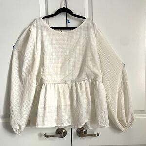 Blue Rain White Peplum Blouse with Long Sleeves woman’s XL